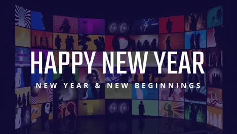 happy new year sign against multiple screen 4k