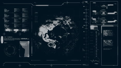 animación del globo y procesamiento de datos sobre fondo negro.