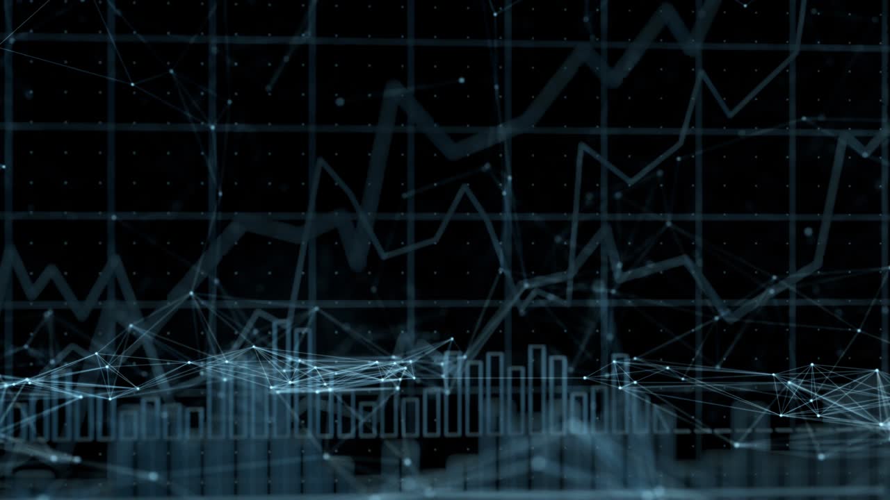 Business background with charts, data bars and network of connections.