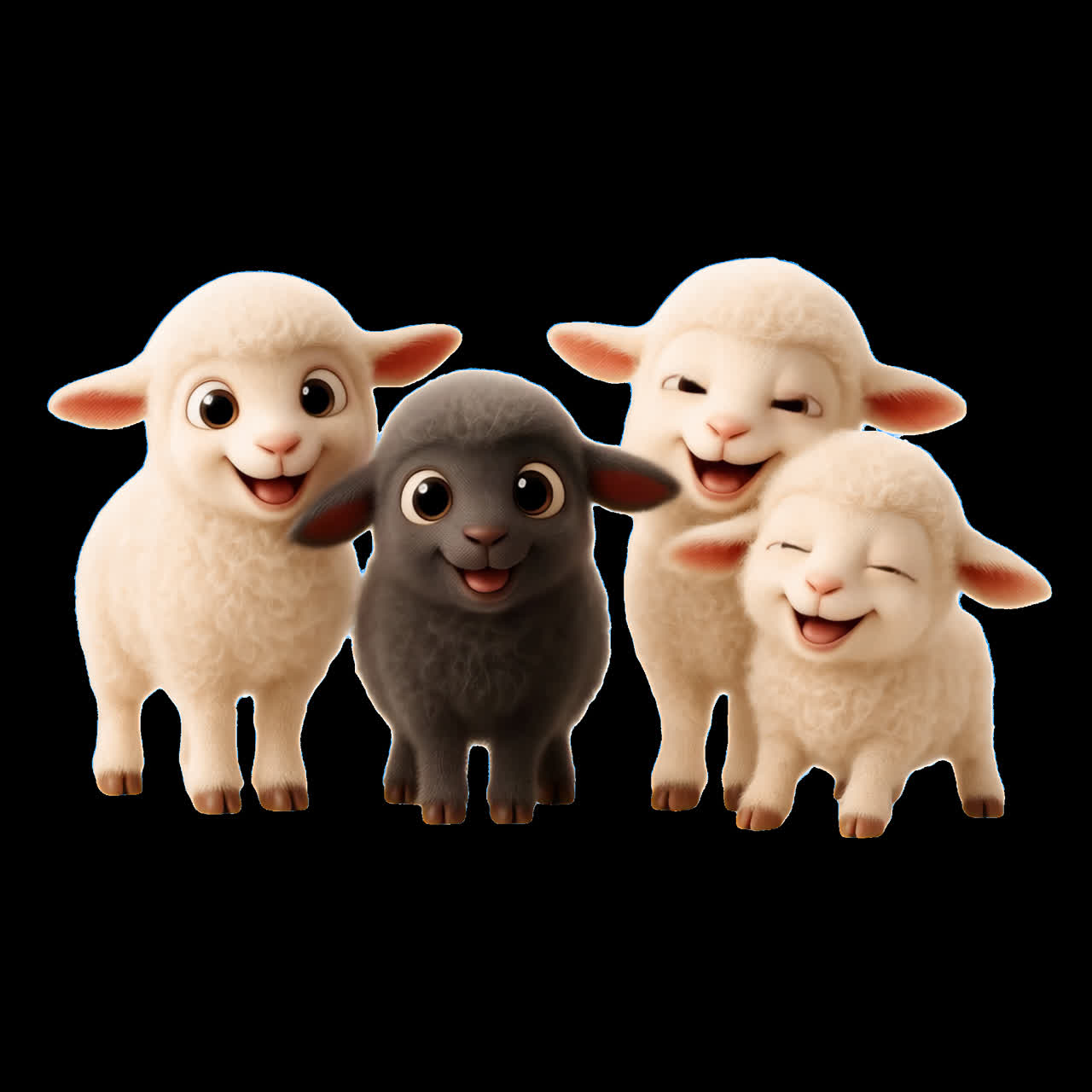Adorable cartoon lambs smiling animation isolated asset, transparent 4K ...
