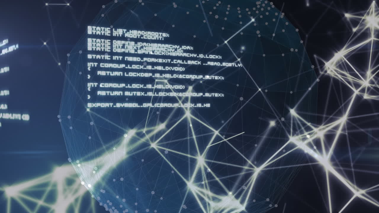 Digital animation of network of connections and data processing against globe and world map