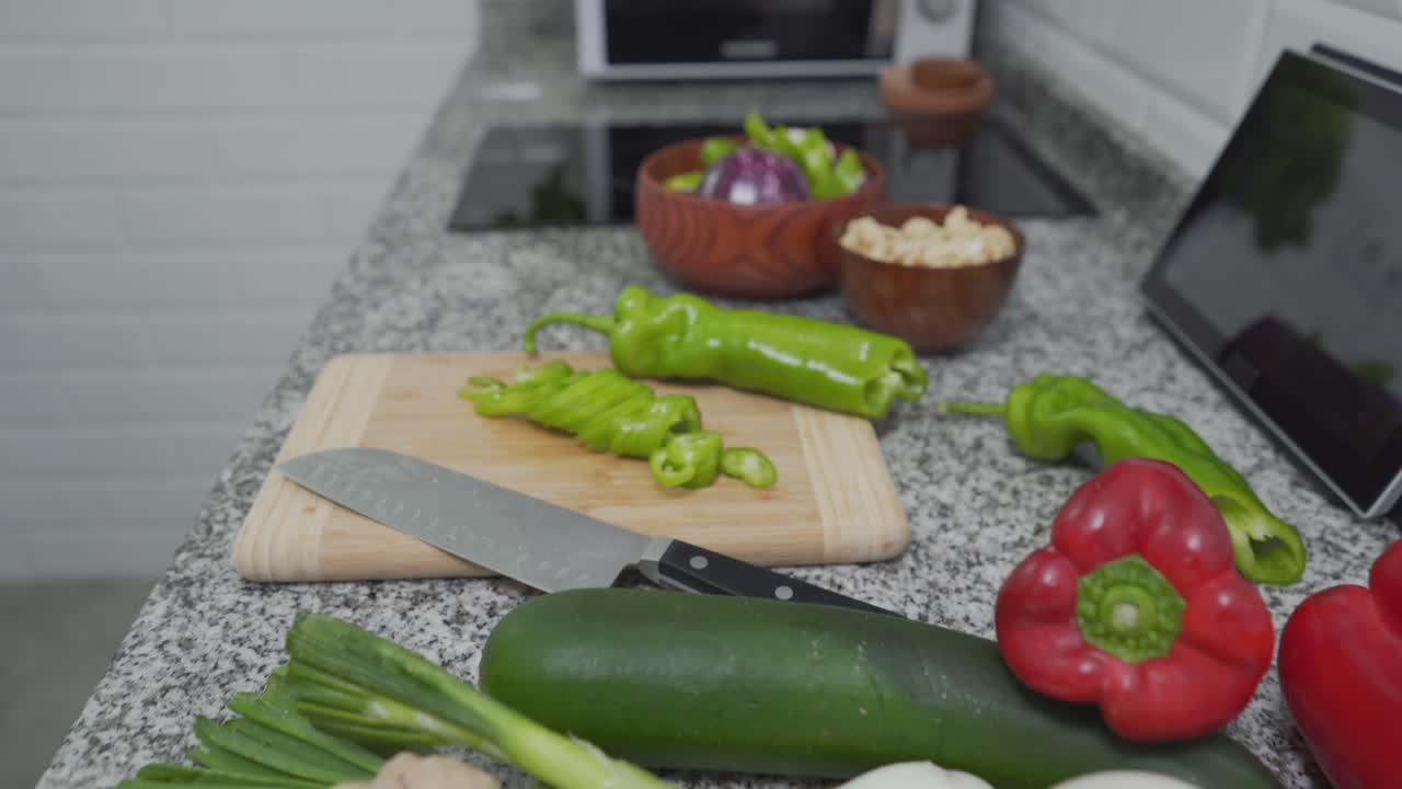 Preparing vegetables in a kitchen