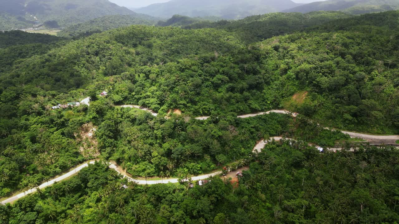 Road Mountains Toward Libjo Village In Bato, Catanduanes Province In The Philippines. Aerial Drone Shot