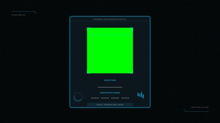 Futuristic Personnel Identification System Interface with Green Screen Placeholder