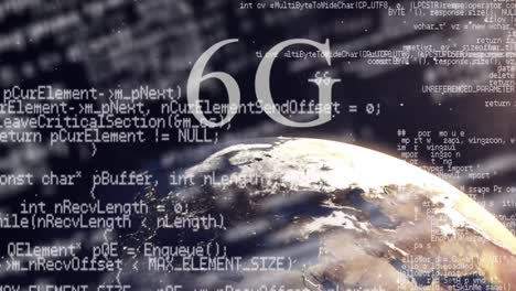 animation of 6g text over globe