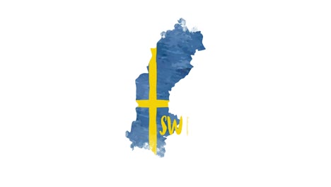 watercolor the national flag of sweden in stop motion effect. sweden flag brush strokes art background.