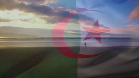 animation of flag of algeria blowing over seascape