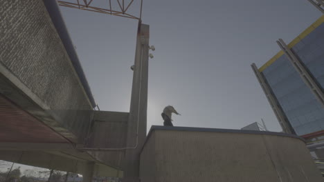parkour stunt on a bridge