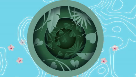 animation of green plants in circle on blue background