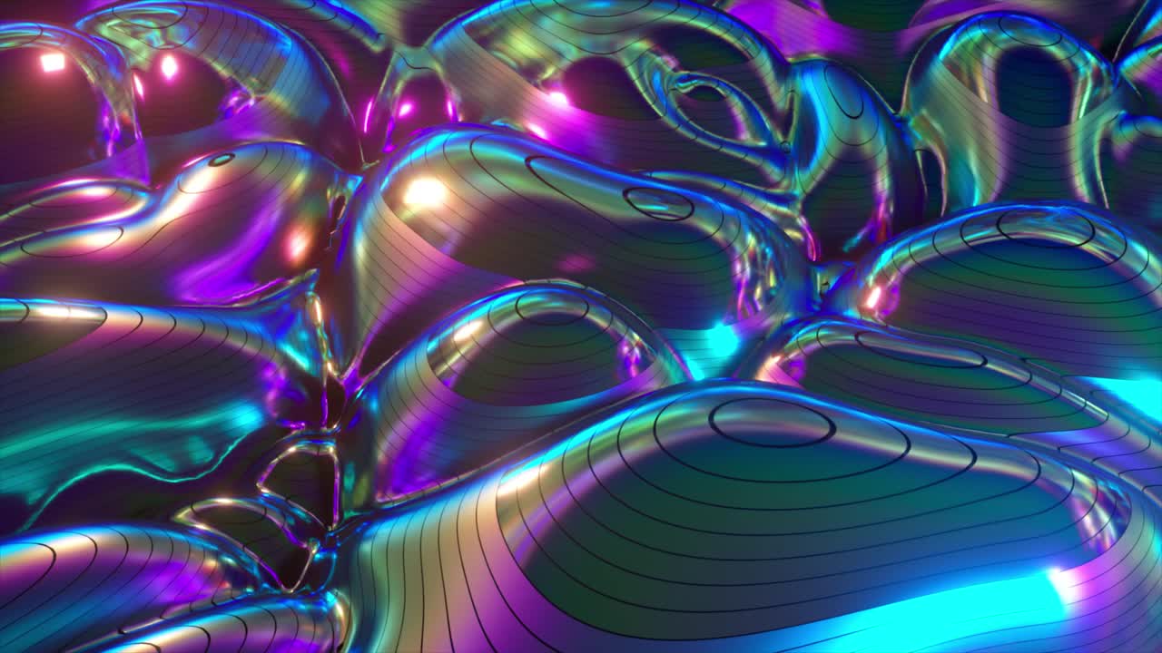 추상적인 홀로그램 금속 유체 모양