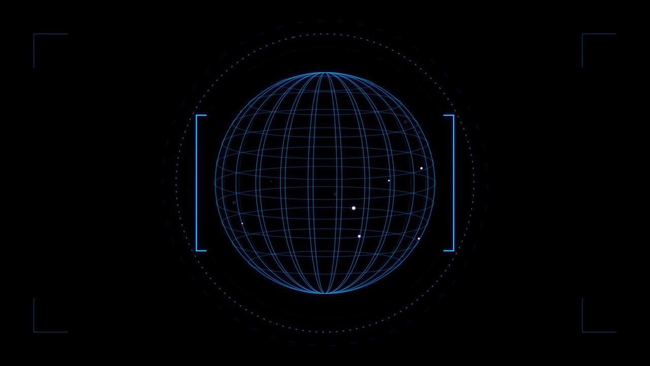 Digital Wireframe Globe with HUD Interface Elements