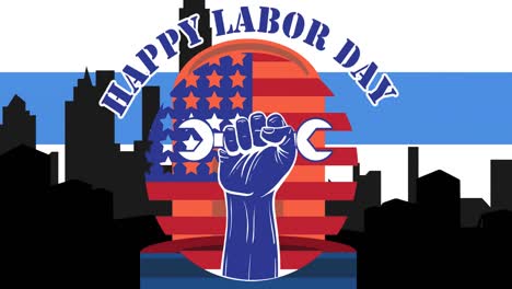 animation of happy labor day text over flag of united states of america