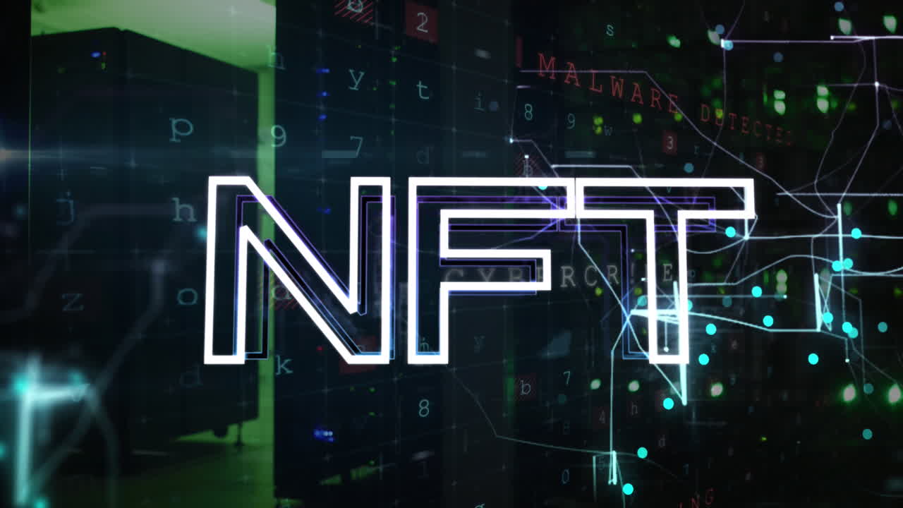 animación de texto nft a través de servidores de computadoras.