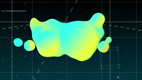 animación de figuras geométricas y procesamiento de datos en el fondo de la cuadrícula