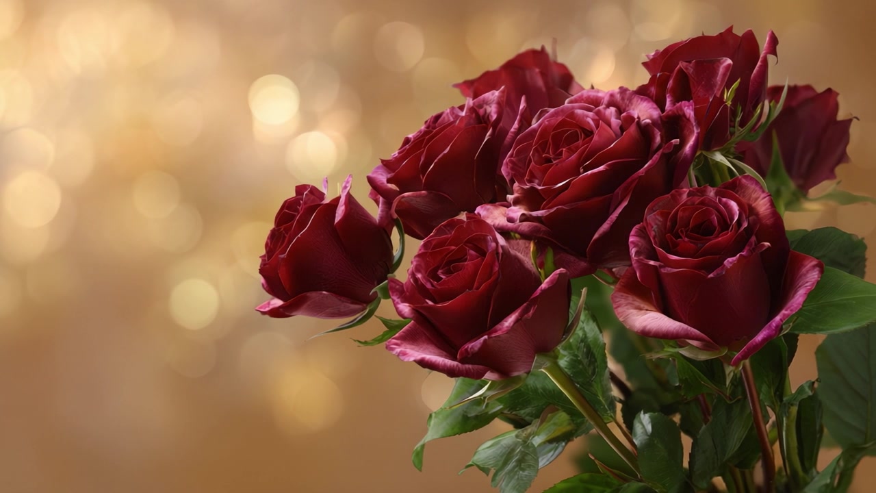 Uma Exibição Deslumbrante de Rosas Vermelhas Profundas com Fundo Bokeh Suave, Perfeita para Celebrar Amor, Romance ou Ocasiões Especiais em um Belo Arranjo Floral.