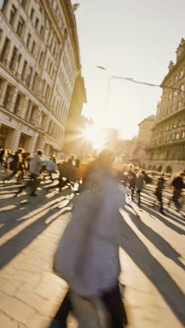 busy city street at sunset