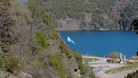 stunning lake view in patagonia with argentinian flag