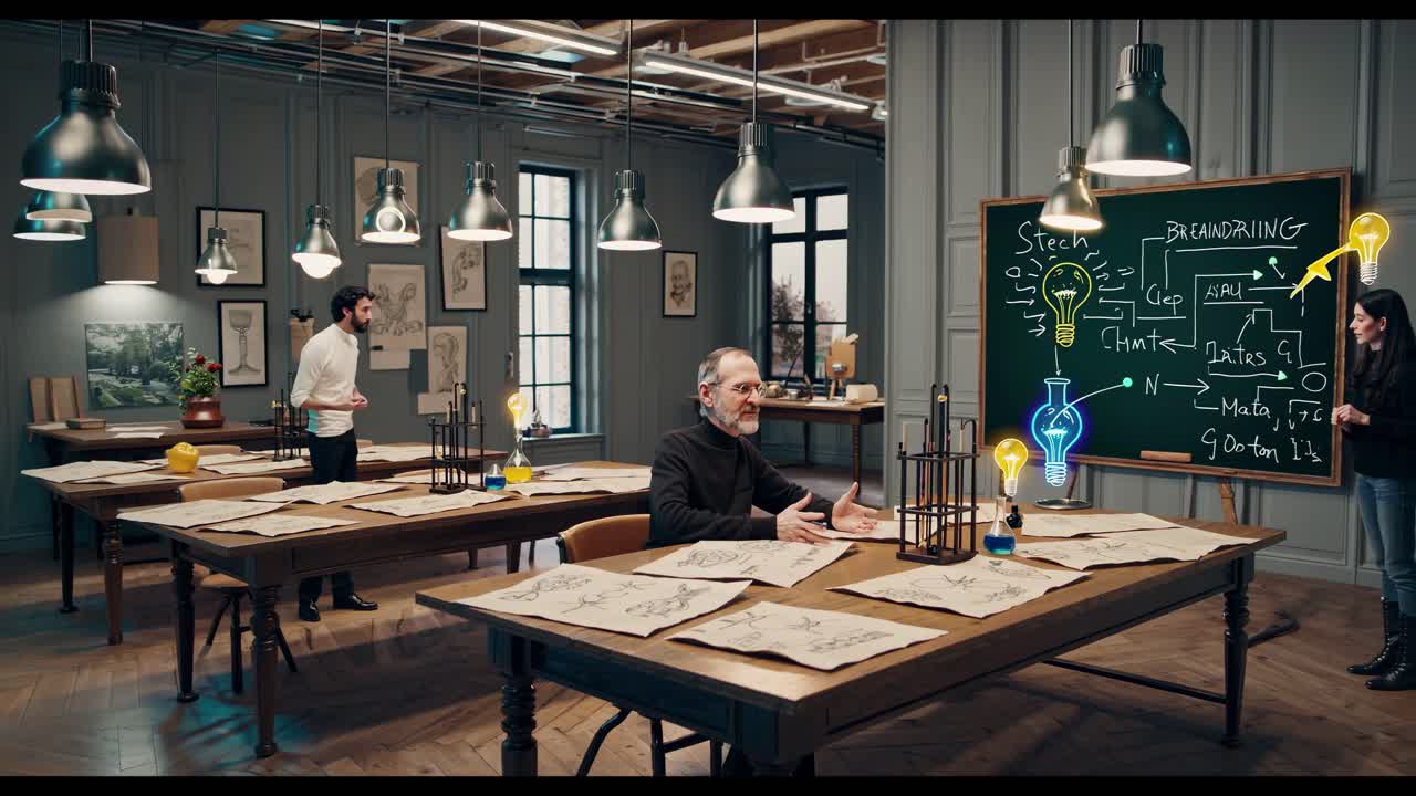 Business Brainstorming Session in a Vintage Classroom