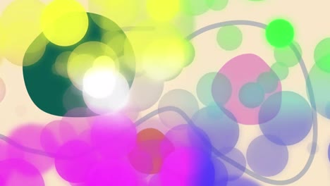 animación de manchas de luz sobre coloridas formas redondas abstractas contra un fondo rosado.