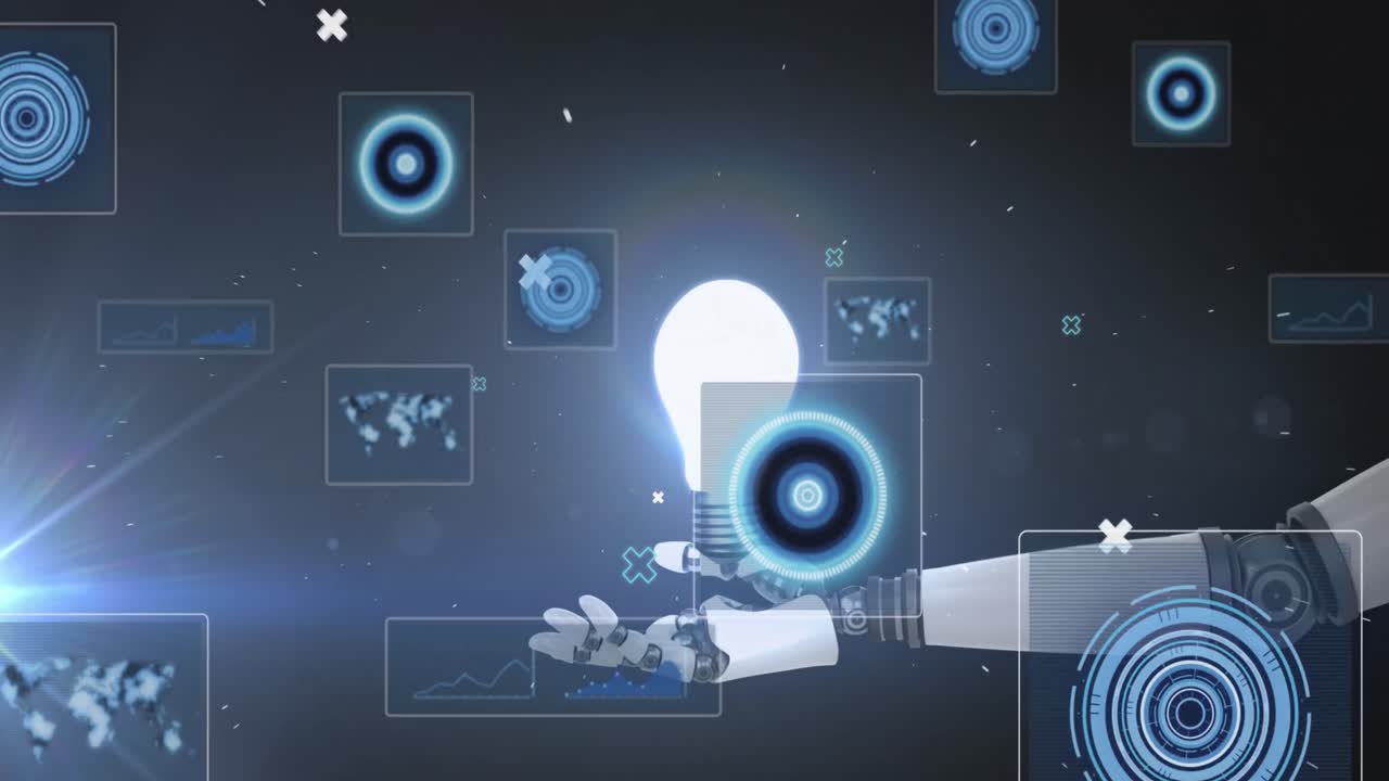 어두운 배경에서 로 손, 스코프 및 데이터 처리의 애니메이션