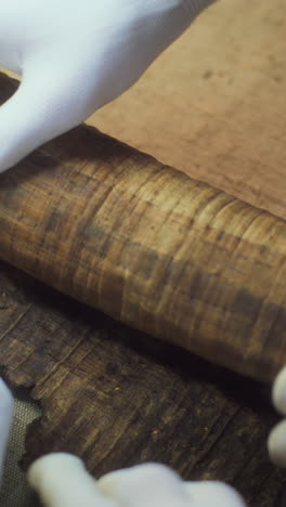 conservación de un rollo de papiro