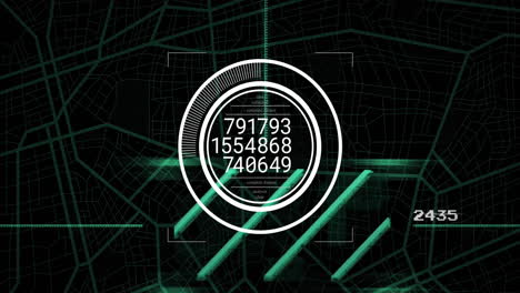 animation of data processing and network of connections over scope