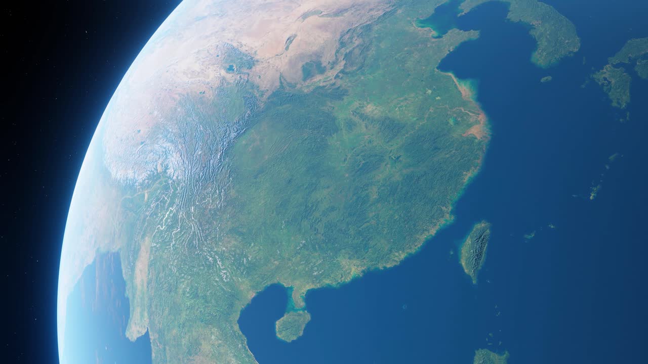 3D Animation showing China from space