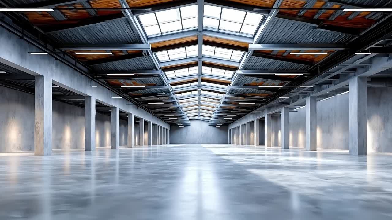 A large empty room with a skylight above it