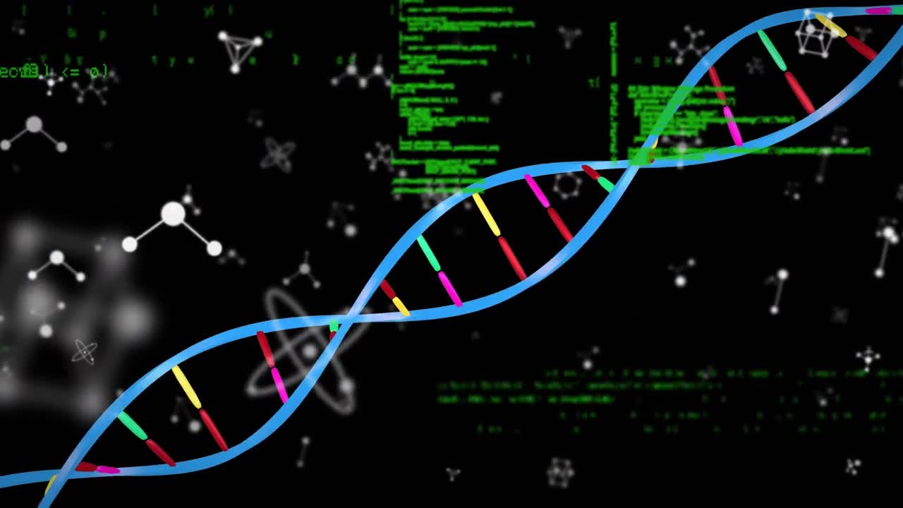 dna 가닥에 대한 데이터 처리의 애니메이션