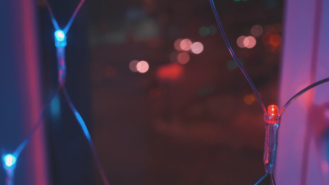 Colorful LED String Lights at Night