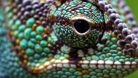 close-up of a chameleon's eye and scaly skin