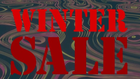 animación del texto de venta de invierno en letras rojas sobre líneas de mapa rojas en el fondo