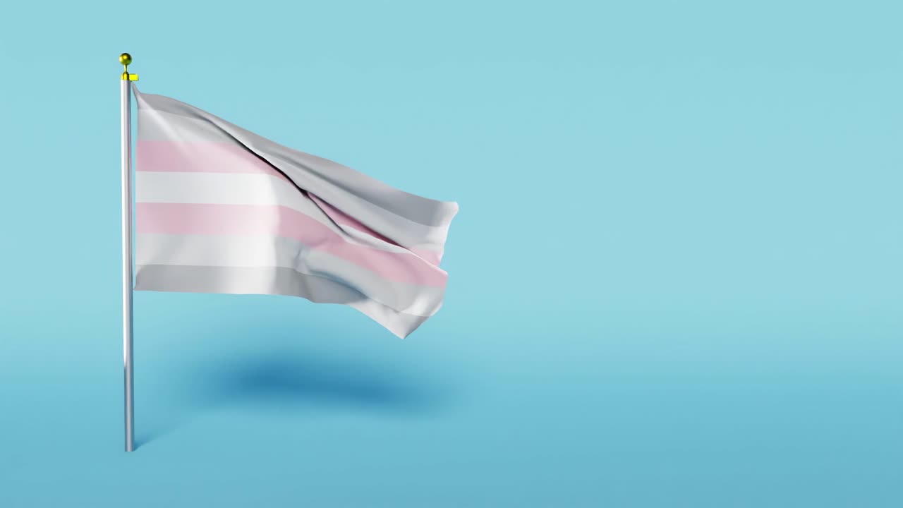 video vertical de la bandera del orgullo transgénero ondeando contra un fondo azul en cámara lenta, 3d