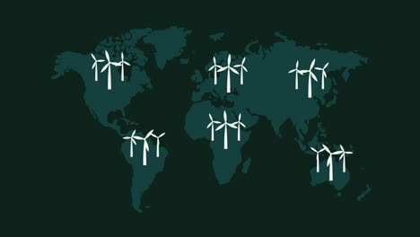 ecology animation with energy turbines around the world