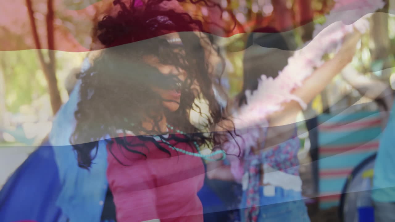 Dancing with colorful lights and animation, people celebrating joyfully together