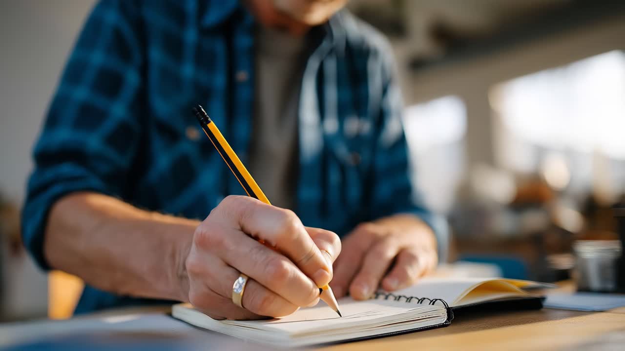 person writing in spiral notebook with pencil