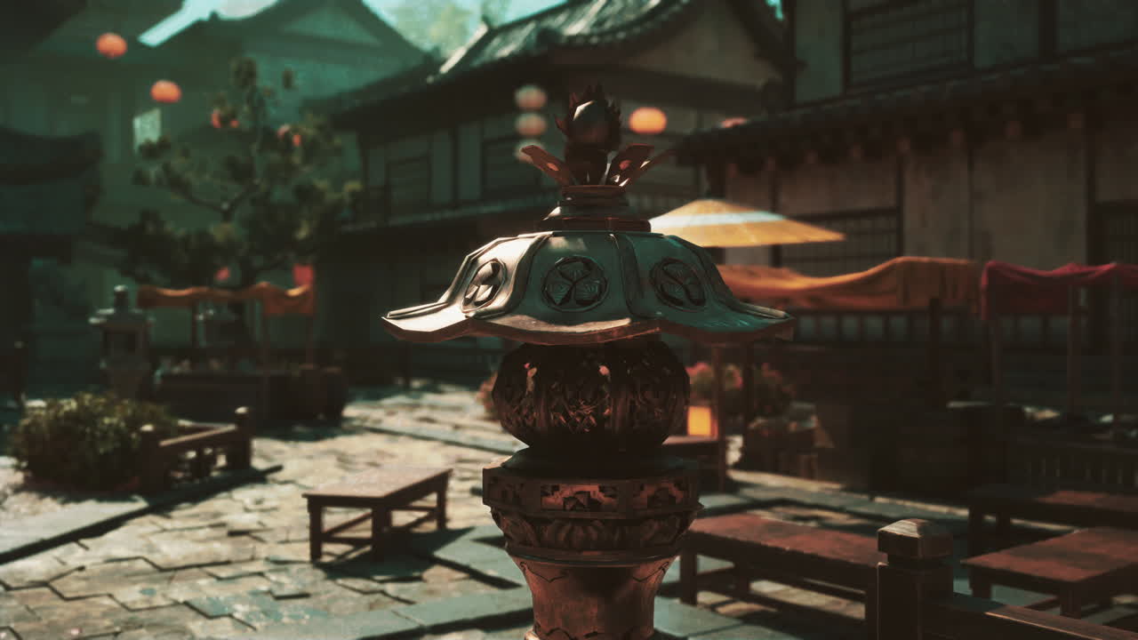 젠 정원에서 전통적인 일본 랜턴