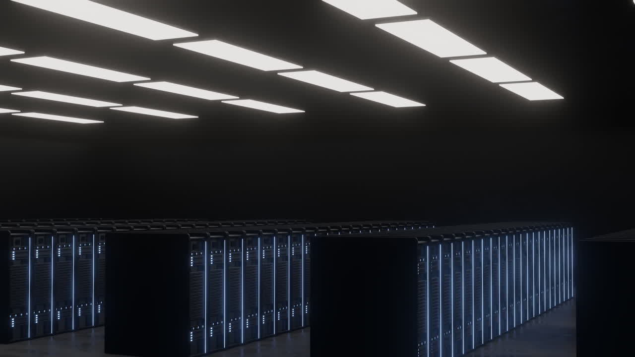 Animation of lights flickering on servers in server room