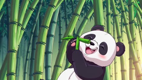 cute panda eating bamboo in a bamboo forest