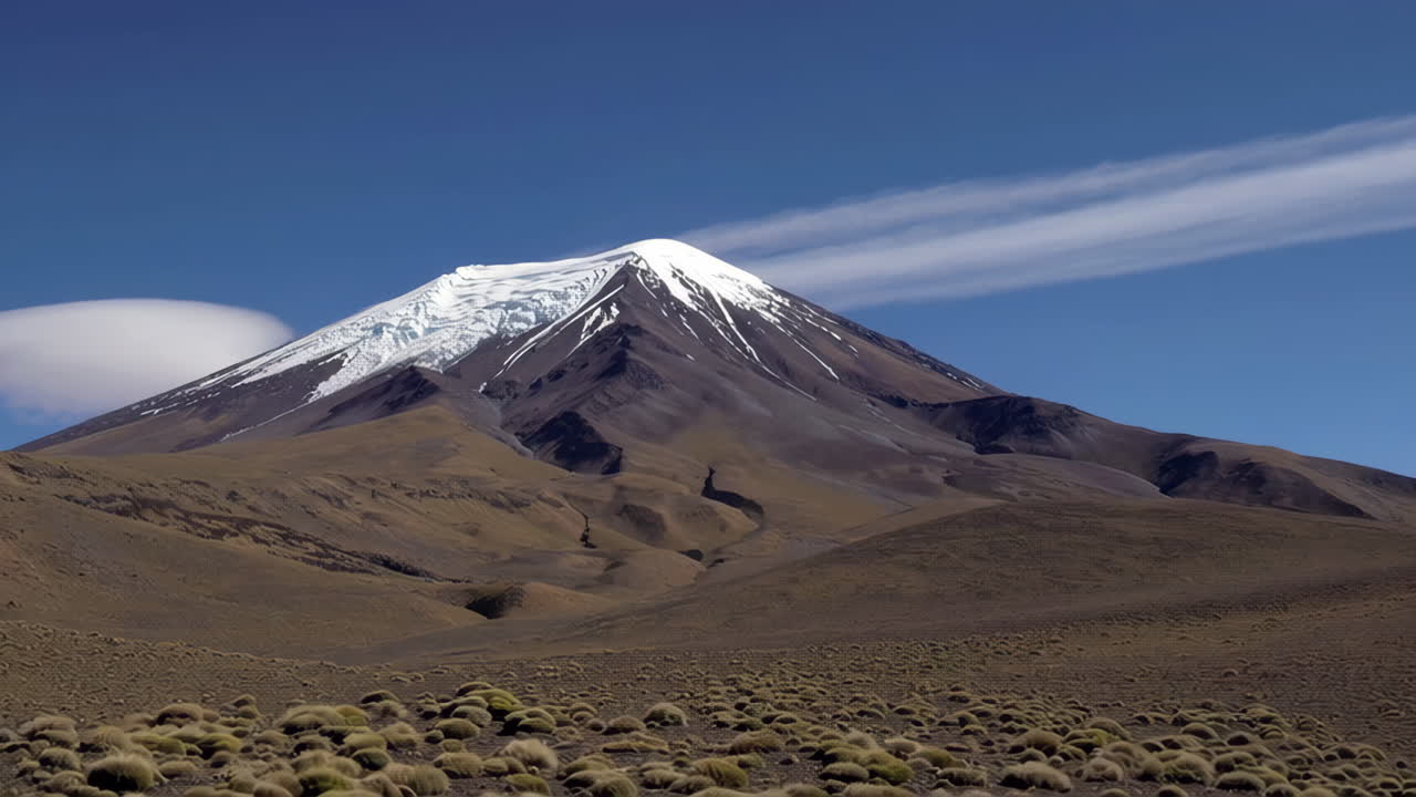 Snow-capped Mountain in Arid Landscape