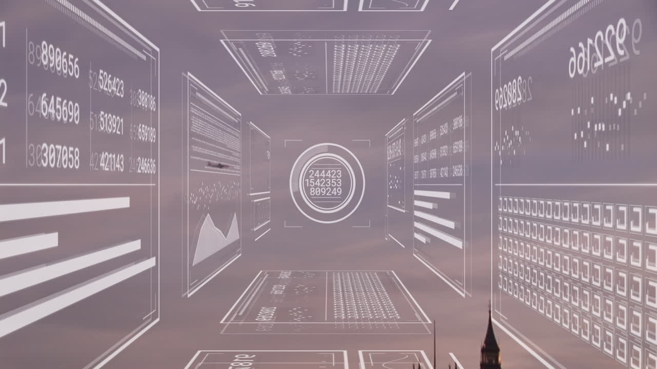 Animation of data processing over london cityscape