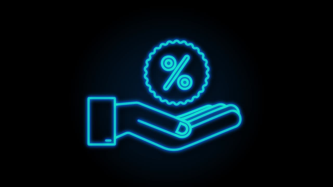 porcentaje en manos en estilo neón. dibujo. signo de porcentaje. gráfico de movimiento