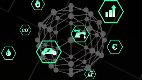 animación de iconos de ecología y energía verde en todo el mundo de conexiones