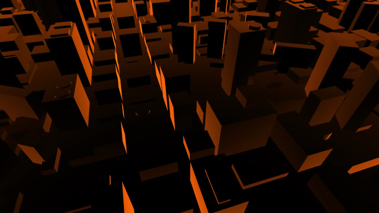 mapa de la ciudad en 3d naranja y negro volando por