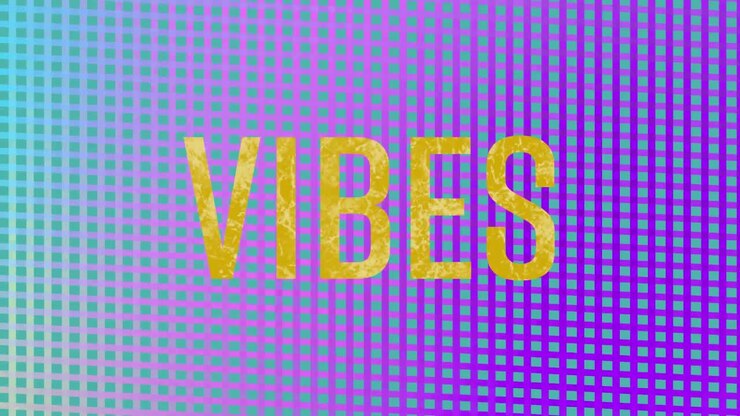 Animation of vibes text in yellow letters over vibrant glowing mesh