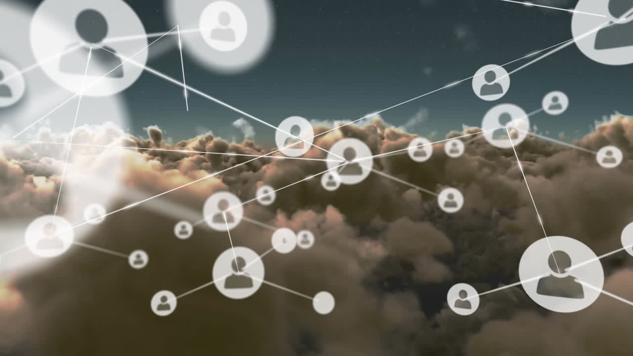 하늘 위의 아이콘으로 연결 네트워크의 애니메이션