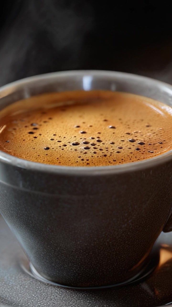 Una deliziosa tazza di caffè fumante con aroma ricco e schiuma vellutata, immortalata in due splendide inquadrature che ne mostrano il calore invitante e la consistenza.