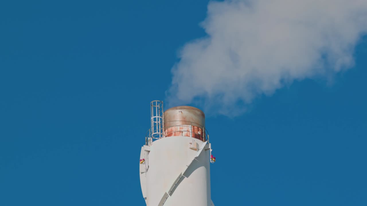 vista de cerca del humo que sale de la chimenea contra el cielo azul. ecología y concepto del efecto invernadero. suecia.
