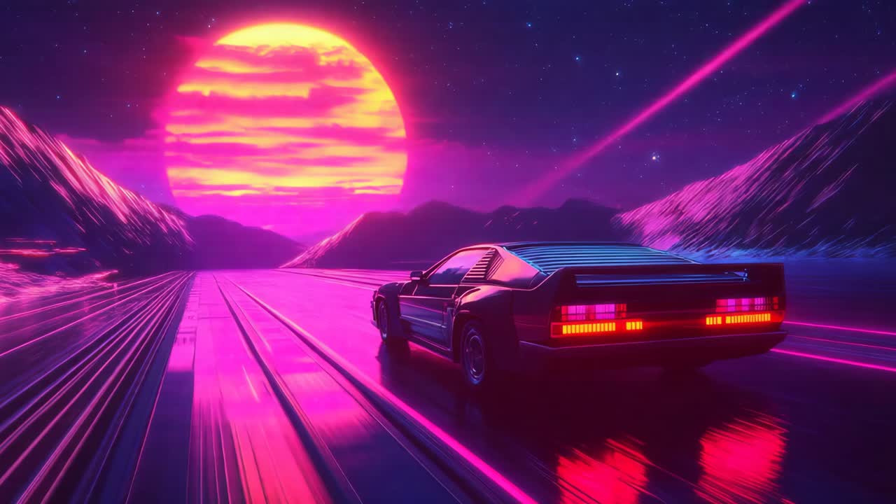 Auto retro-futuristica al tramonto