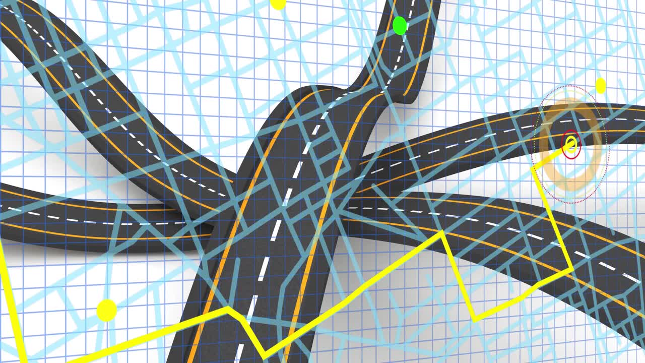 백색 배경에 아이콘, 체크 및 도로의 애니메이션